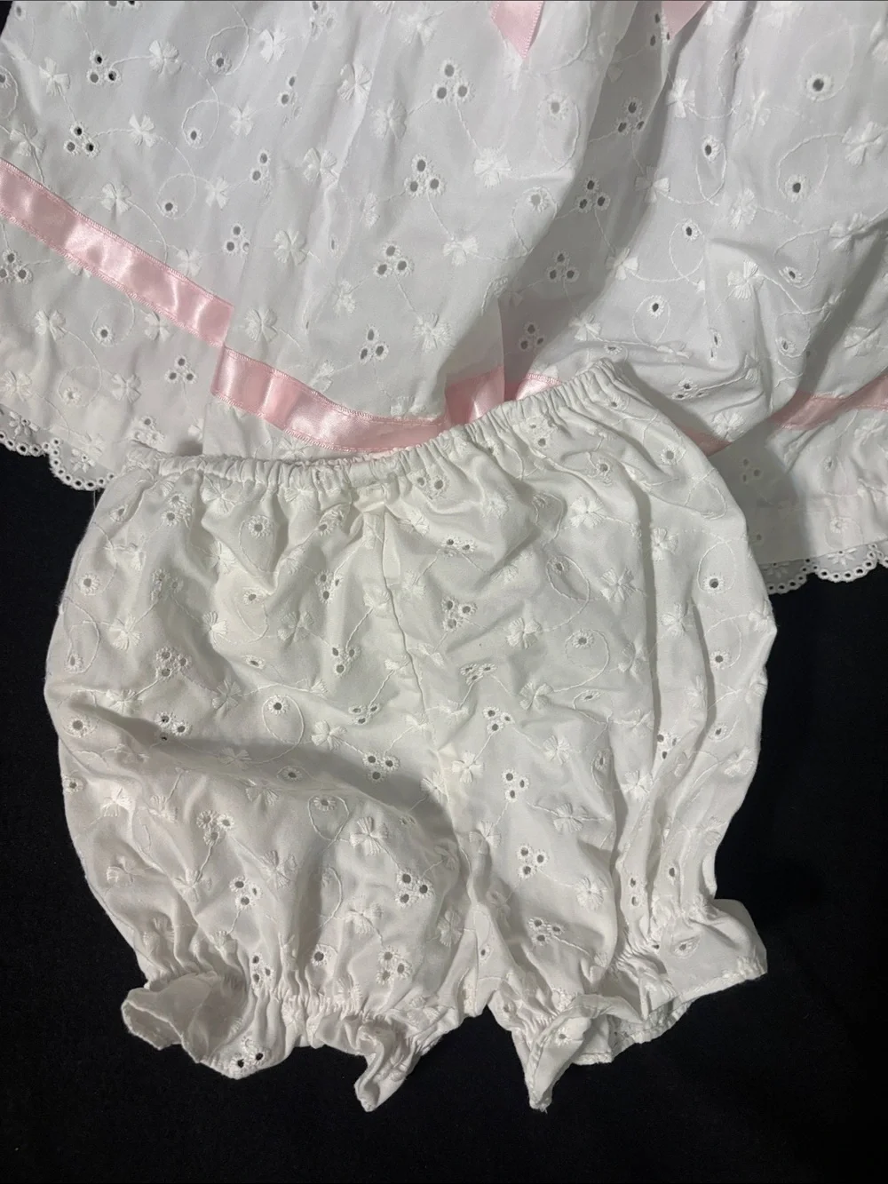 Vintage Baby dress white lace pink bow size 18 months